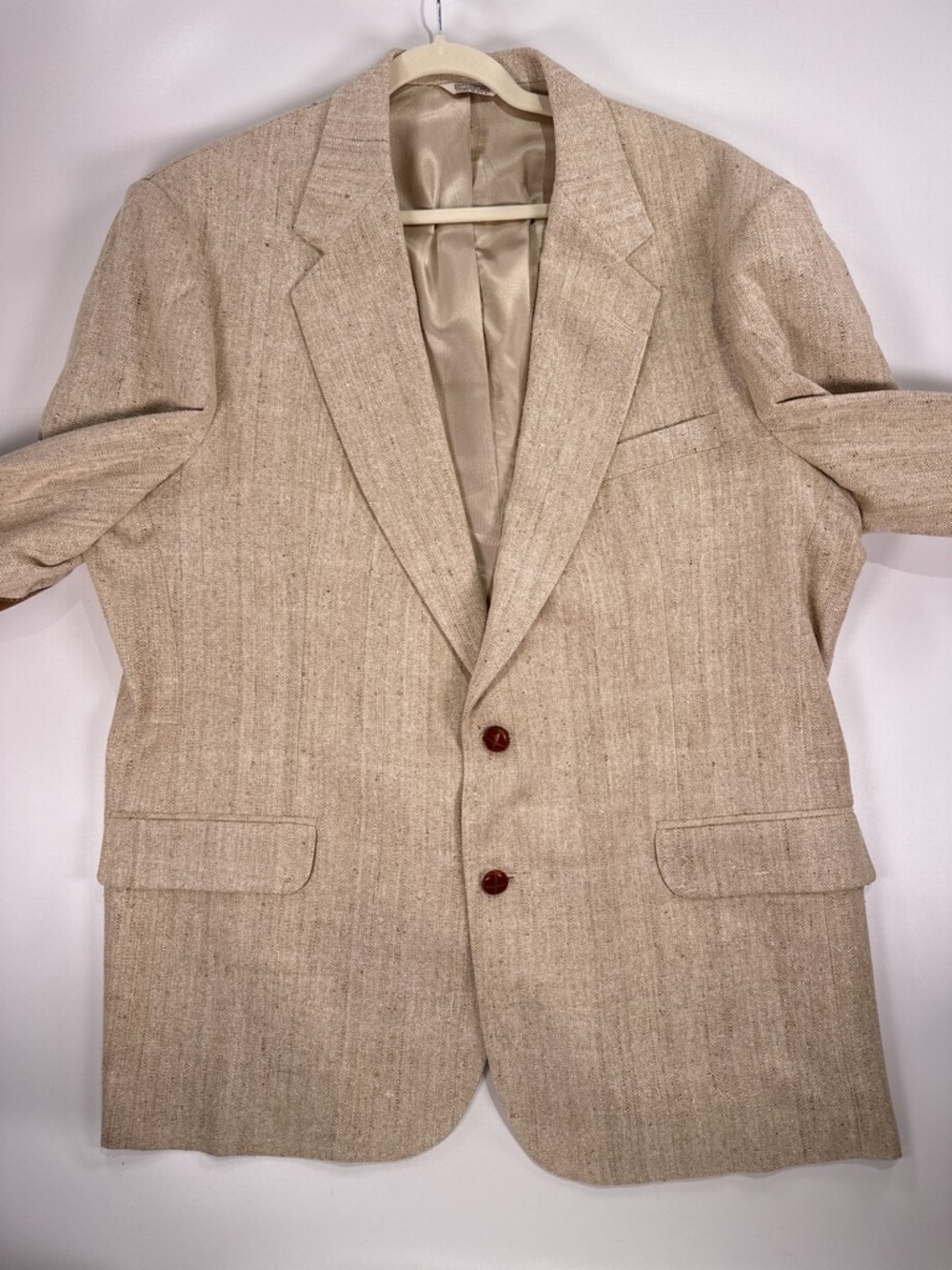 Orvis Vintage Suede Elbow Patch Blazer Hopsack Wool Blend Tan 46L - Picture 3 of 16